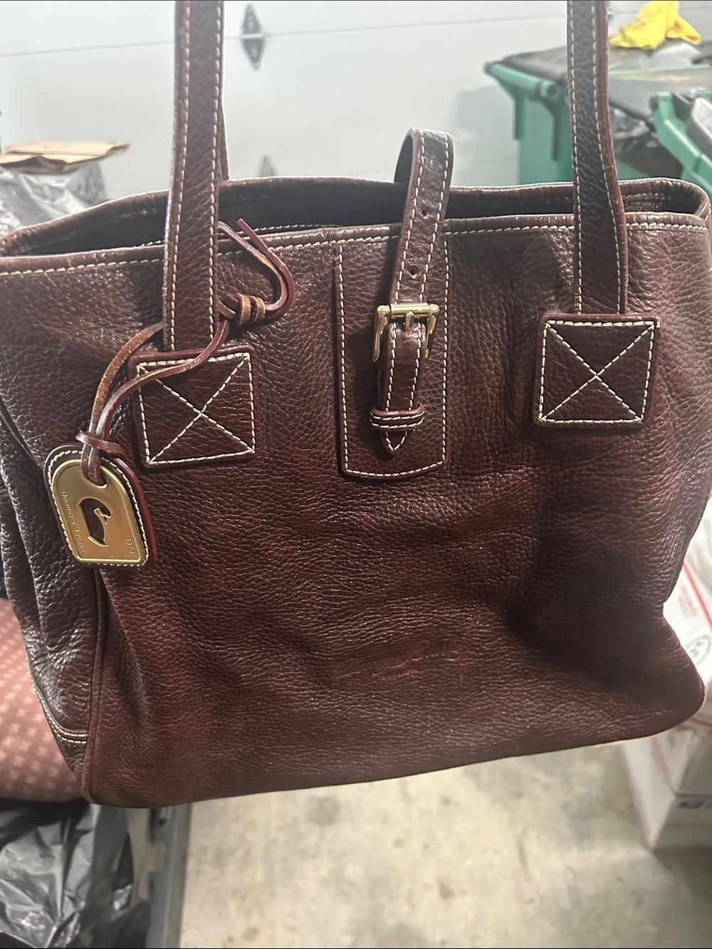 Dooney & Bourke Dark Brown Leather Tote with Gold Hardware